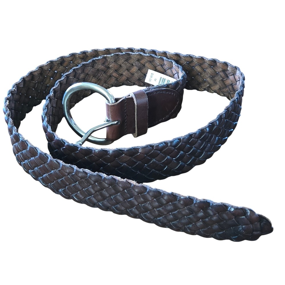 Talbots Classic Chic Brown Woven Braided Genuine Leather Belt Silver Buckle NEW